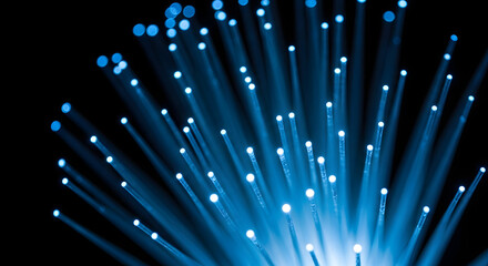 Macro Close-Up of Glowing Fiber Optic Cables 