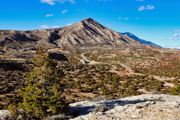 Autumn on the Ranger's Delight Trail with a View of the Pryor Mountains and the Highway through Bighorn Canyon National Recreation Area in Wyoming and Montana.