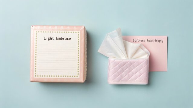 Soft Tissue Box with Inspirational Note on a Light Blue Background for a Calming Home Environment or Self-Care Promotion