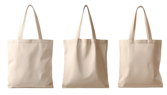 Three blank beige canvas tote bags - Powered by Adobe