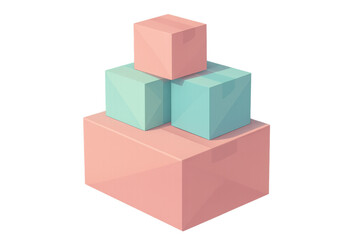 Fototapeta premium Stacked pastel boxes forming a pyramid structure, illustrating stability, order, or product display on transparent background