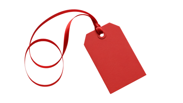 Blank red tag with flowing ribbon ready for your price or message