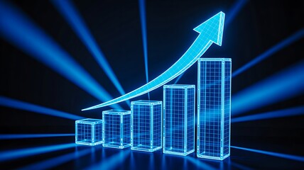 3d blue graph showing business growth and financial success concept