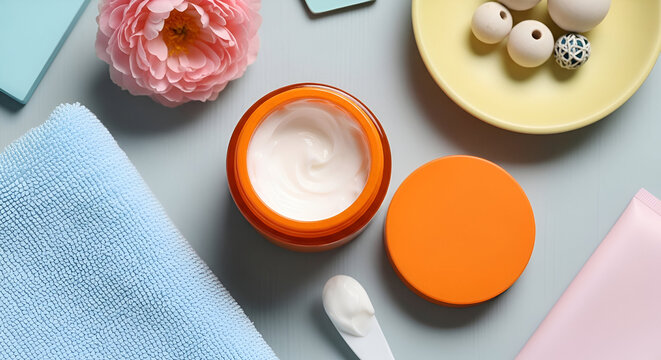 Closeup of sewing buttons, needle, and blue accessories on a wooden table
