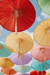 Joyful Vibrant Umbrellas Modern Urban Art Installation for Marketing and Social Media Content with Dopamine Colors