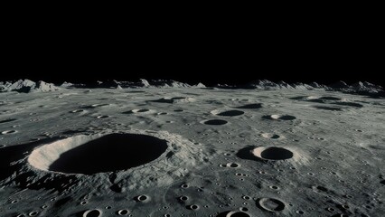 Lunar surface with craters and distant mountains