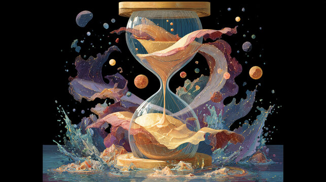 An abstract visualization of time and transience, with flowing light, fading forms, and ephemeral patterns symbolizing impermanence, change, and the passage of life.
