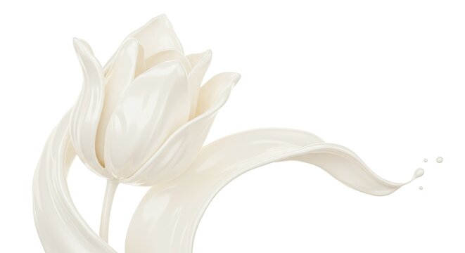 Elegant tulip flower crafted from liquid milk, a symbol of purity and freshness