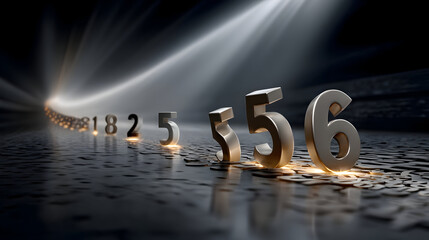 Countdown to success, shining numbers sequence leading to bright future, elegant progress concept with light and shadow, milestone achievement design