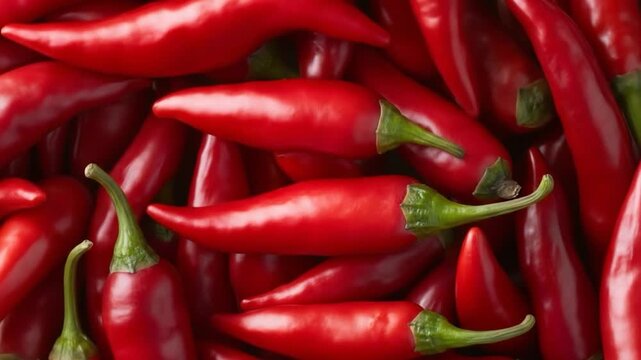 Vibrant fresh red chili pepper group close up hot spicy ingredient cooking food background