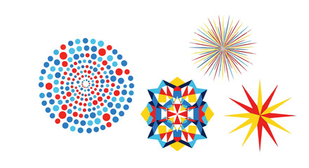 Collection of colorful circular and starburst geometric patterns