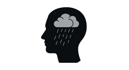 Mental Health Concept Depressed Mind with Rain Cloud Icon