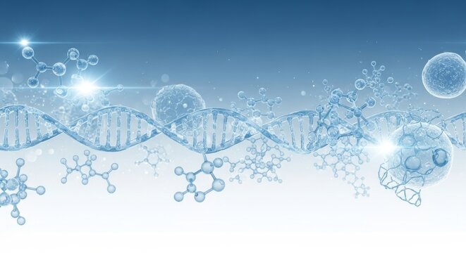 biotech holographic molecules floating in space over soft blue-white gradient - Powered by Adobe