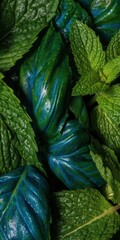 Fototapeta premium Authentic Dew-Kissed Basil and Mint Leaves Premium Eco-Wellness Content for Natural Health Lifestyle Marketing