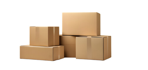 Stack of cardboard boxes isolated on transparent background
