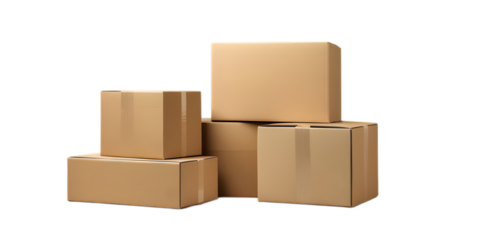 Stack of cardboard boxes isolated on transparent background