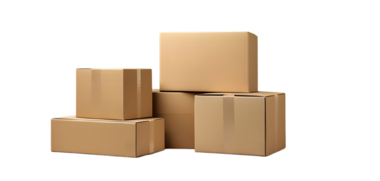 Stack of cardboard boxes isolated on transparent background - Powered by Adobe