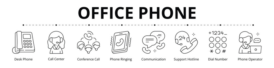 Office Phone Line Banner Web Icon Set Vector Illustration