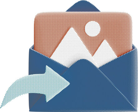 Flat Illustration of Sending Photo File as Email Attachment in Envelope