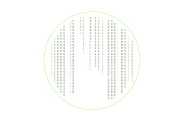 Green digital code rain falling through a glowing light ring on transparent background, simulating virtual reality effects