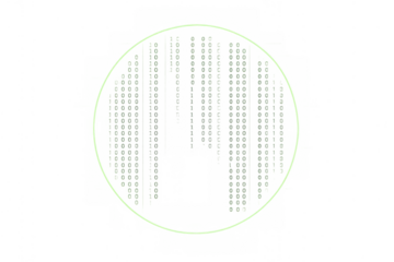 Green digital code rain falling through a glowing light ring on transparent background, simulating virtual reality effects