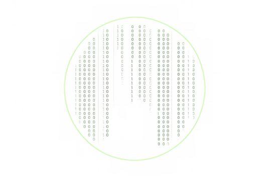 Green digital code rain falling through a glowing light ring on transparent background, simulating virtual reality effects