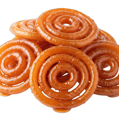 Fototapeta premium Golden Brown Jalebi Sweet Spiral Pastry Stacked on a Transparent Background