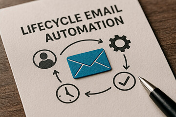 Lifecycle email automation concept in a paper for the concept of business.