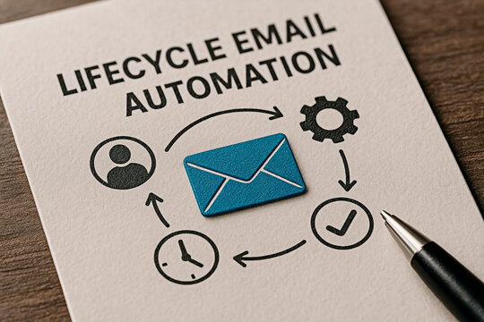 Lifecycle email automation concept in a paper for the concept of business.