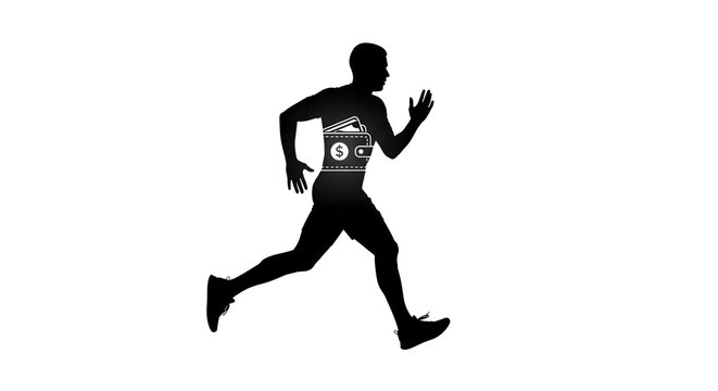 running man silhouette with wallet clip art preview