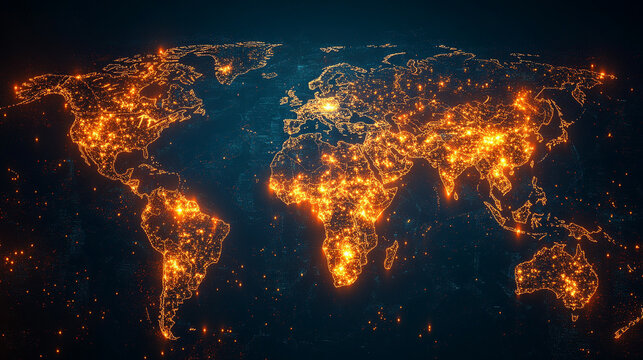A world map emerges from glowing digital threads, illustrating global connectivity, data networks, and the flow of information in a vibrant, futuristic style.