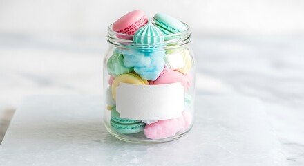 Colorful Meringues in a Jar with Blank Label Mockup.