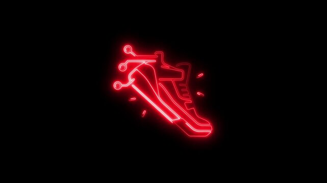 Animated red neon sneaker design with circuitry on black background