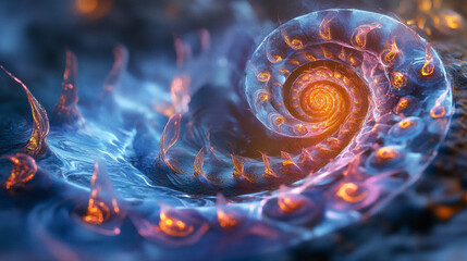 Abstract energy spiral with swirling neon colors radiating vibrant light and dynamic motion representing power, futuristic energy, digital visualization, and modern abstract digital art