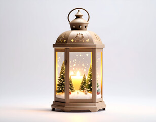Festive Illuminated Lantern Display A Winter Wonderland Scene with Snowy Trees and Candlelight