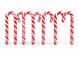 Festive row of vibrant candy canes, a holiday delight to celebrate the season on a clean background