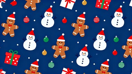 Christmas pattern with snowmen and gingerbread