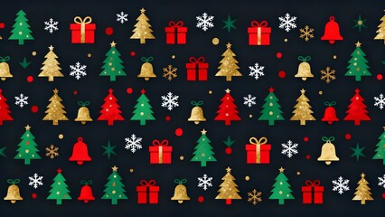 Christmas pattern with trees gifts and snowflakes