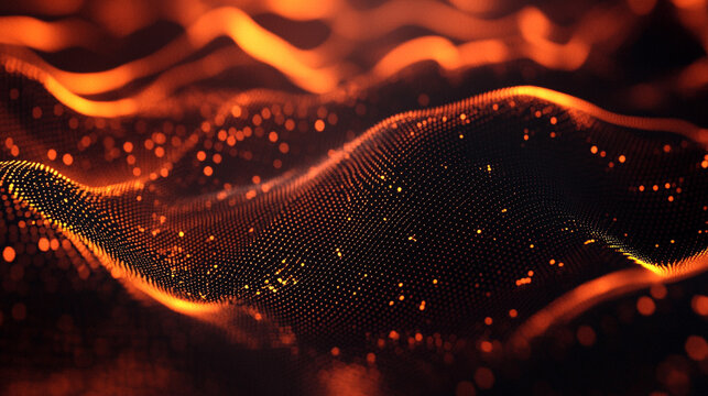 An abstract tech mesh flows with motion blur, creating a dynamic, futuristic visualization of digital networks, energy, and high-speed technological movement.
