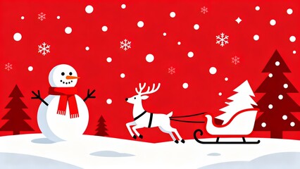 Snowman reindeer sleigh winter scene