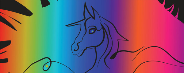Unicorn New Year Patterns 2026. Vector Neon Color Linear unicorn Illustration on a black background. 