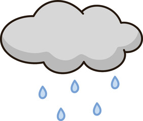 Gray cartoon cloud with raindrops on it