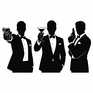 Secret-Agent Silhouette Set &mdash; Tuxedo Poses (Matching)