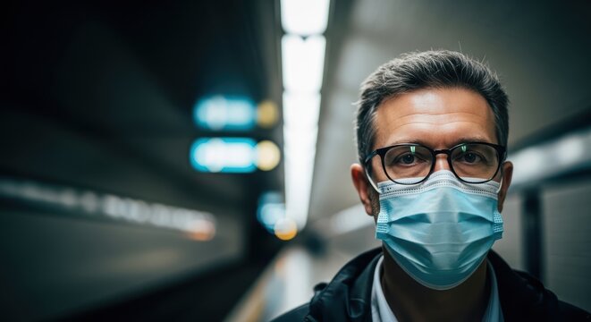 Man Wearing Face Mask in Subway Station