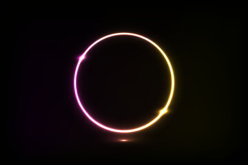 A vibrant neon circle with a gradient from pink to yellow, glowing against a dark background. Ideal for futuristic, digital, or energetic designs.