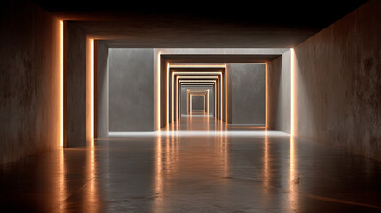 Abstract tunnel of light fading into infinity with glowing lines and vibrant energy creating a sense of motion, depth, futuristic dimension, and immersive digital visualization