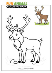 Woodland Caribou (Reindeer) Coloring Book Page for Kids with a Full Color Reference