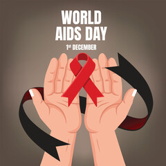 Global Solidarity Commemorating World AIDS Day Holding The Iconic Red Ribbon Symbol of Awareness