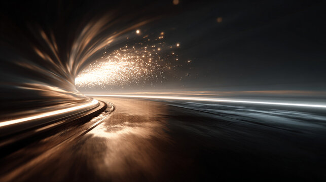 Abstract tunnel of light fading into infinity with glowing lines and vibrant energy creating a sense of motion, depth, futuristic dimension, and immersive digital visualization - Powered by Adobe