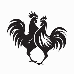 Fighting Rooster Silhouette Vector isolated on white background